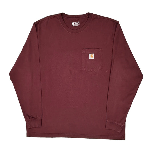 Carhartt Long Sleeve T-Shirt - XL Burgundy Cotton