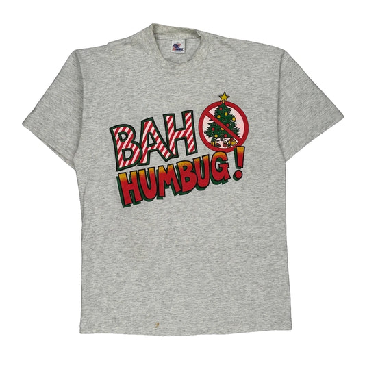 Christmas Fun Tees Single Stitch T-Shirt - Large Grey Cotton