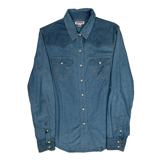 True Religion Pearl Snap Denim Shirt - Medium Light Wash Denim