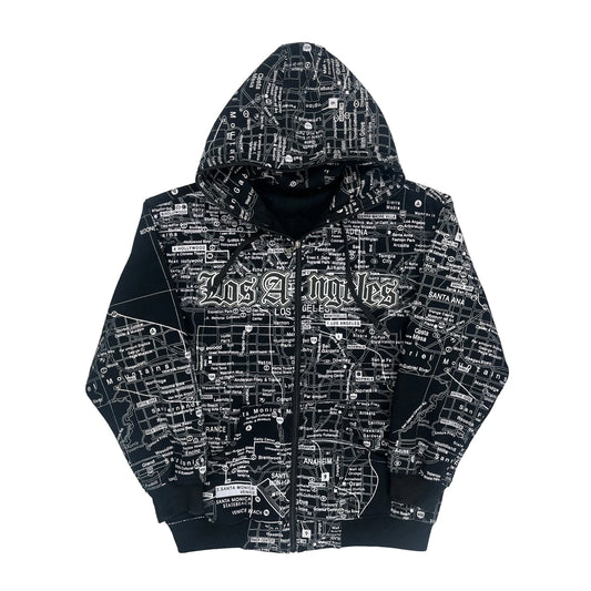 Los Angeles Map Print Mj Collection Graphic Hoodie - Small Black Cotton