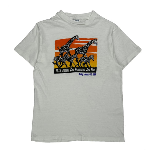1989 San Francisco Zoo Run Hanes Graphic T-Shirt - Medium White Cotton