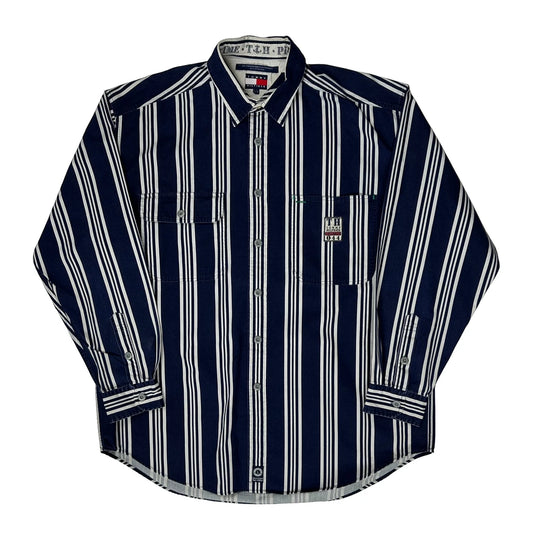 Vintage Tommy Hilfiger Striped Shirt - Large Navy Cotton