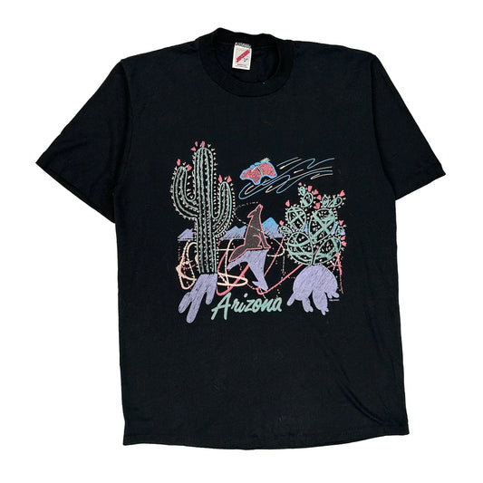 Made In USA Single Stitch Arizona Jerzees Graphic T-Shirt - Large Black Cotton Blend