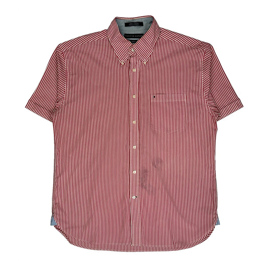 Tommy Hilfiger Striped Short Sleeve Shirt - Large Red Cotton