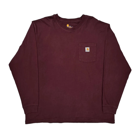 Carhartt Long Sleeve T-Shirt - 2XL Burgundy Cotton