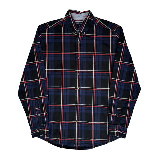 Tommy Hilfiger Checked Flannel Shirt - Small Navy Cotton