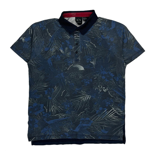 Armani Exchange Floral Polo Shirt - Medium Blue Cotton