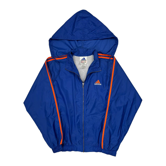 Adidas Striped Windbreaker - Small Blue Polyester