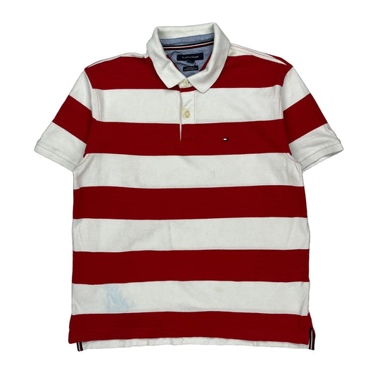 Tommy Hilfiger Striped Polo Shirt - Large Red Cotton