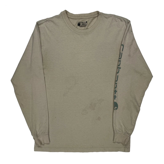 Loose Fit Carhartt Long Sleeve T-Shirt - Small Beige Cotton