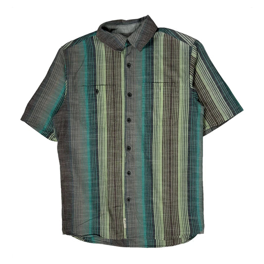 Vintage Woolrich Striped Short Sleeve Shirt - Small Green Cotton