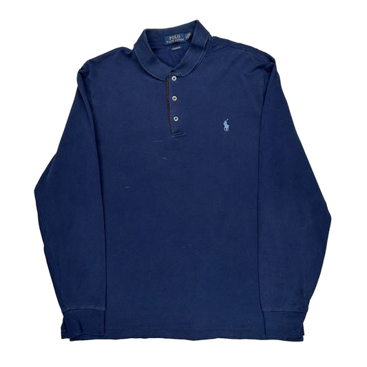 Polo By Ralph Lauren Long Sleeve Polo Shirt - Large Navy Cotton