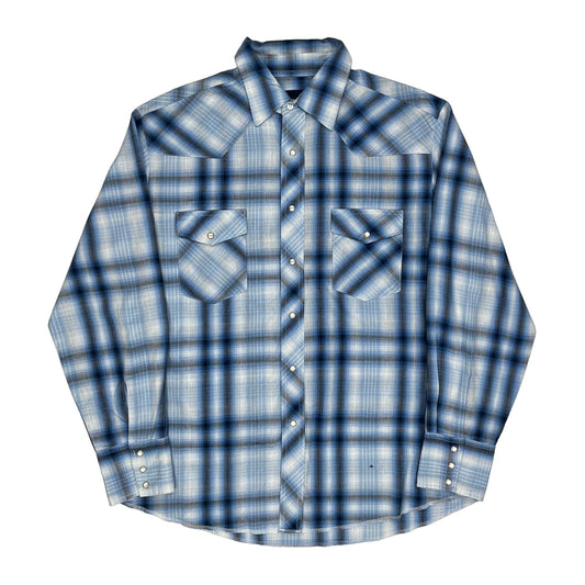 Wrangler Checked Shirt - Large Blue Cotton Blend