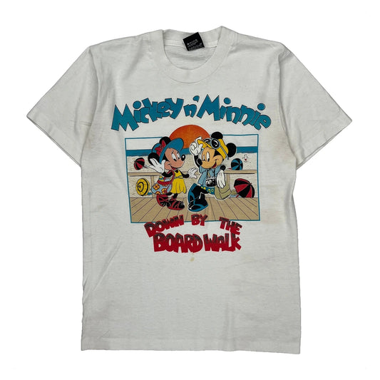 Mickey N' Minnie Screen Stars Cartoon T-Shirt - Medium White Cotton Blend