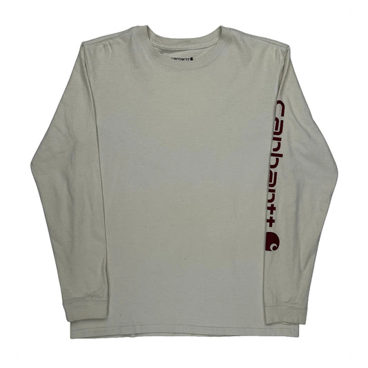 Loose Fit Carhartt Spellout Long Sleeve T-Shirt - Medium Cream Cotton