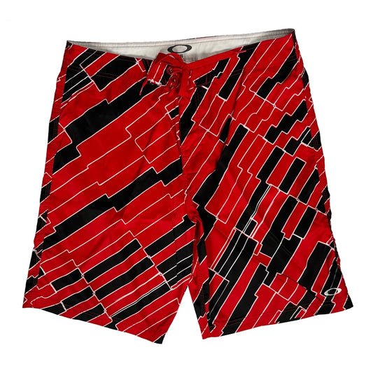 Geometric Pattern Oakley Shorts - 38W 11L Red Polyester