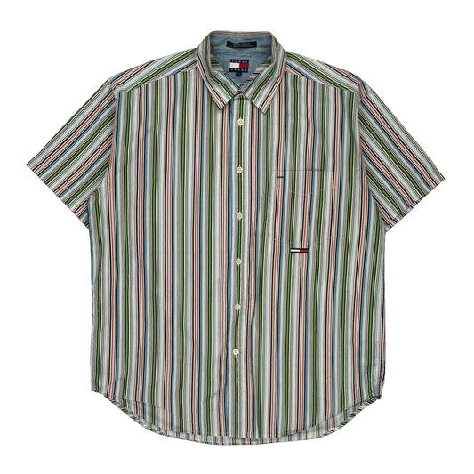 Tommy Jeans Striped Short Sleeve Shirt - Large Multicoloured Cotton