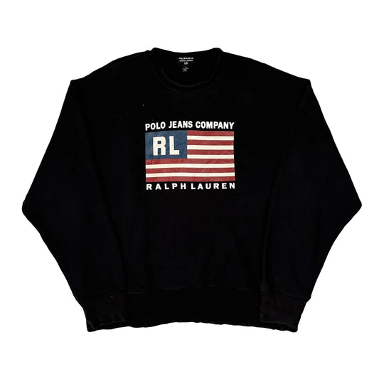 Ralph Lauren Spellout Sweatshirt - XL Black Cotton Blend