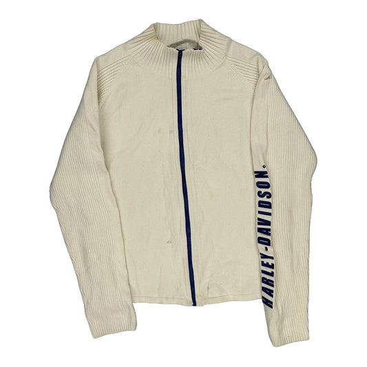 Harley Davidson Zip Up - Large Cream Nylon