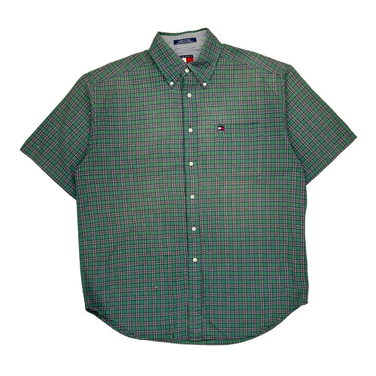 Tommy Hilfiger Checked Short Sleeve Shirt - Large Green Cotton