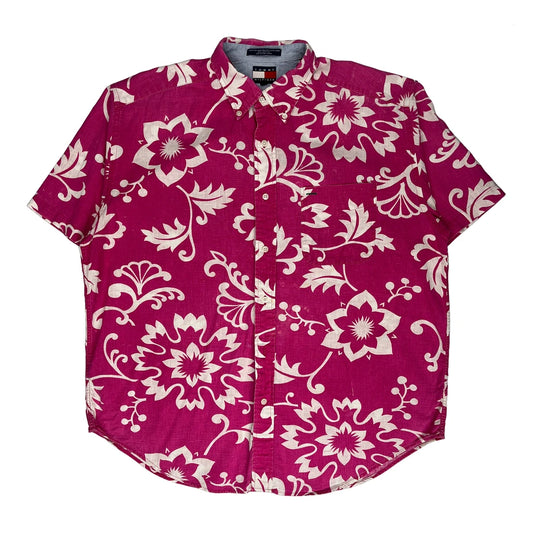 Tommy Hilfiger Floral Hawaiian Shirt - Large Pink Cotton