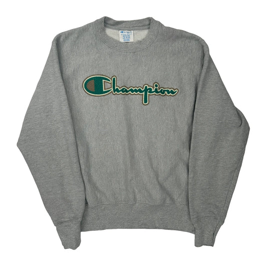 Reverse Weave Champion Spellout Sweatshirt - Medium Grey Cotton