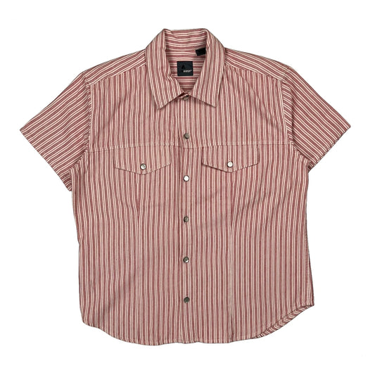 Liz Wear Striped Short Sleeve Shirt - Medium Red Cotton
