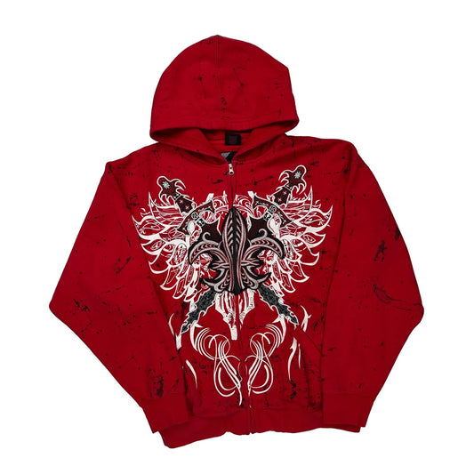 Rbarbq Graphic Hoodie - Medium Red Cotton Blend