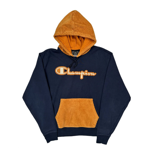 Reverse Weave Champion Spellout Hoodie - Large Navy Cotton