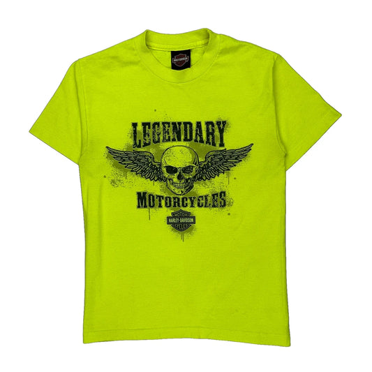 Harley Davidson Graphic T-Shirt - Small Yellow Cotton Blend