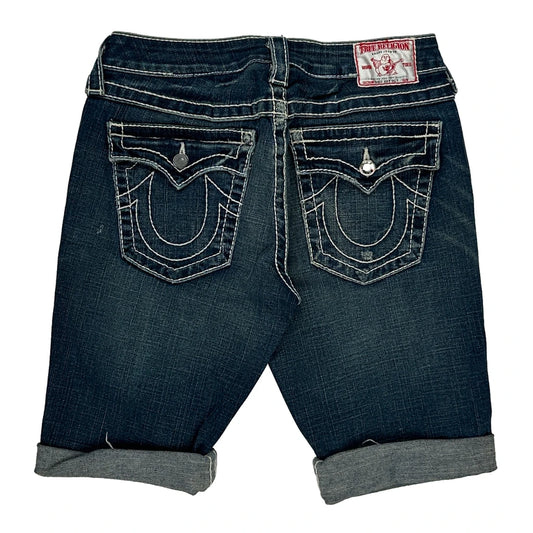 True Religion Contrast Stitch Denim Shorts - 28W US 2 Dark Wash Denim