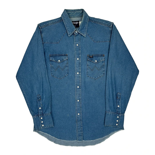 Wrangler Denim Shirt - Large Blue Cotton