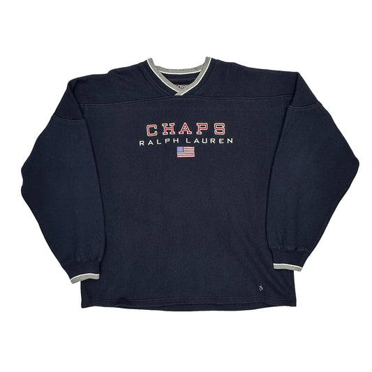 Chaps Ralph Lauren Spellout Sweatshirt - XL Navy Cotton Blend