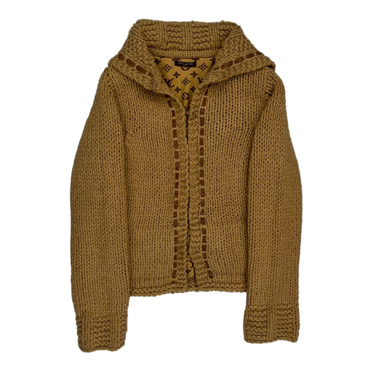Monogram Lining Louis Vuitton Wool Hand Knit Shawl Cardigan - Medium Beige Wool
