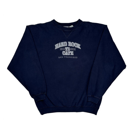 San Francisco Hard Rock Cafe Graphic Sweatshirt - Large Navy Cotton Blend