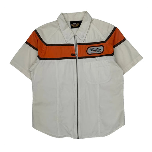 Harley Davidson Spellout Short Sleeve Shirt - Medium White Cotton