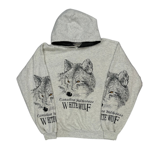 Canadian Wilderness White Wolf Unbranded Graphic Hoodie - 2XL Grey Cotton Blend