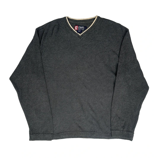 Chaps Ralph Lauren V-Neck Jumper - Large Grey Cotton
