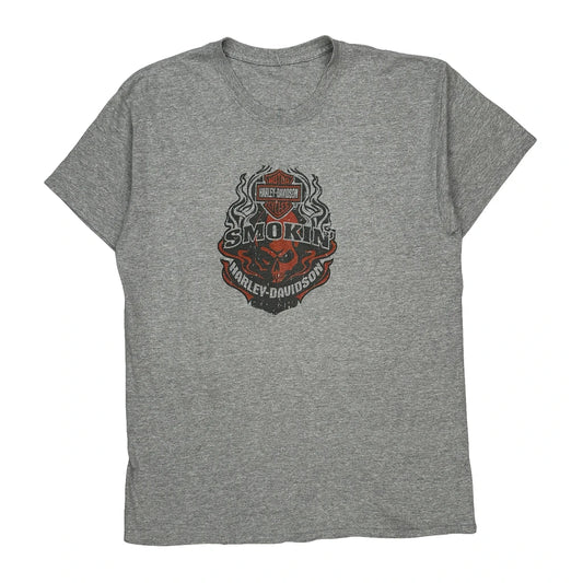 Smokin' Harley Davidson Graphic T-Shirt - Medium Grey Cotton