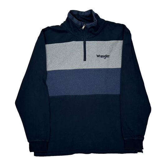 Wrangler Striped 1/4 Zip - XL Blue Cotton