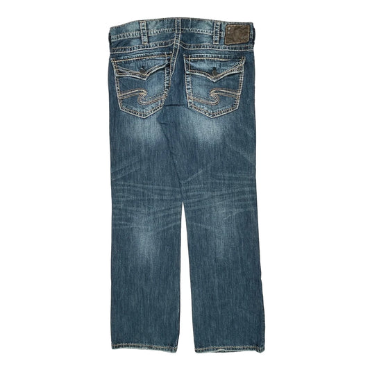 Silver Contrast Stitch Jeans - 38W 31L Dark Wash Denim