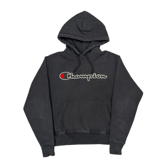 Reverse Weave Champion Spellout Hoodie - Medium Black Cotton Blend