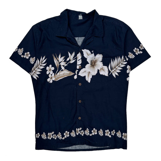 Unbranded Floral Hawaiian Shirt - Medium Navy Cotton