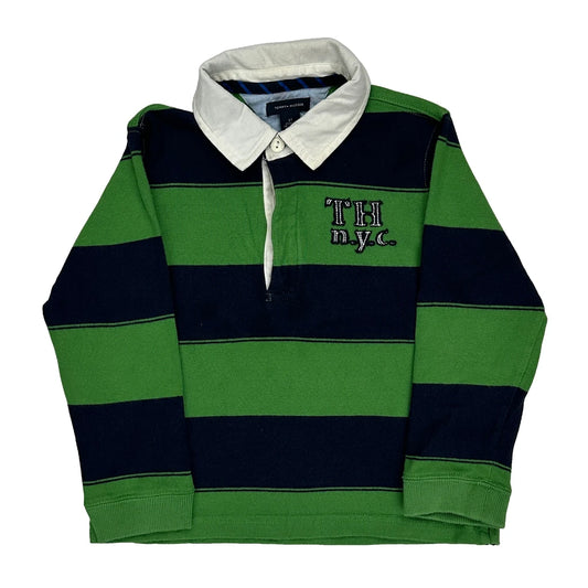 Age 3 Tommy Hilfiger Striped Rugby Shirt - XS Green Cotton