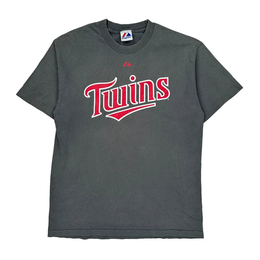 Twins Majestic Mlb T-Shirt - Large Gray Cotton