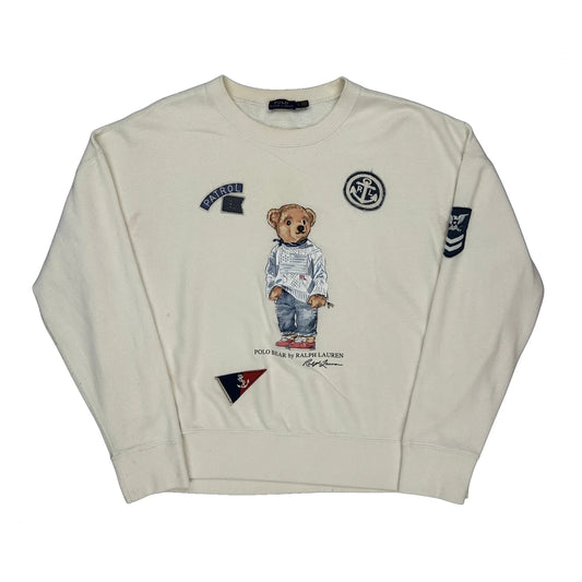 Polo Bear Polo By Ralph Lauren Graphic Sweatshirt - Large Cream Cotton
