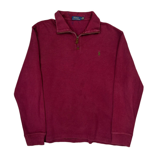 Vintage Polo By Ralph Lauren 1/4 Zip - Large Burgundy Cotton