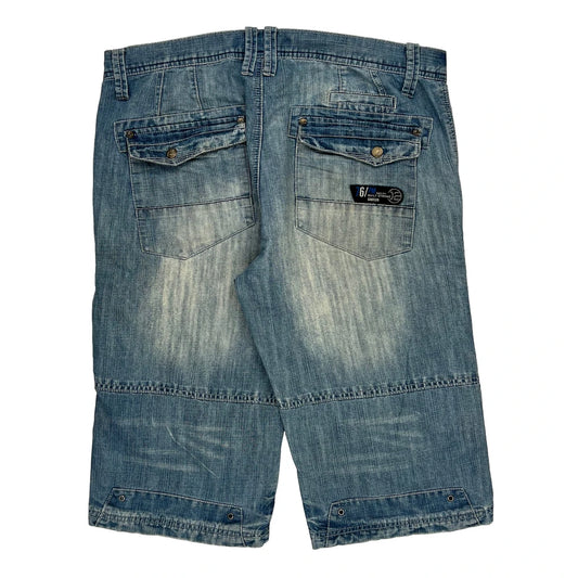 Private Member Hip Hop Denim Shorts - 34W 12L Light Wash Denim