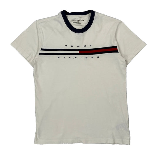 Tommy Hilfiger Striped T-Shirt - Small White Cotton