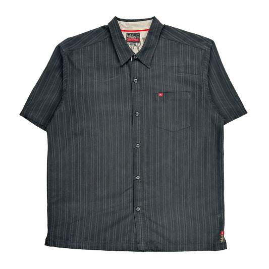 Quiksilver Striped Short Sleeve Shirt - XL Black Cotton
